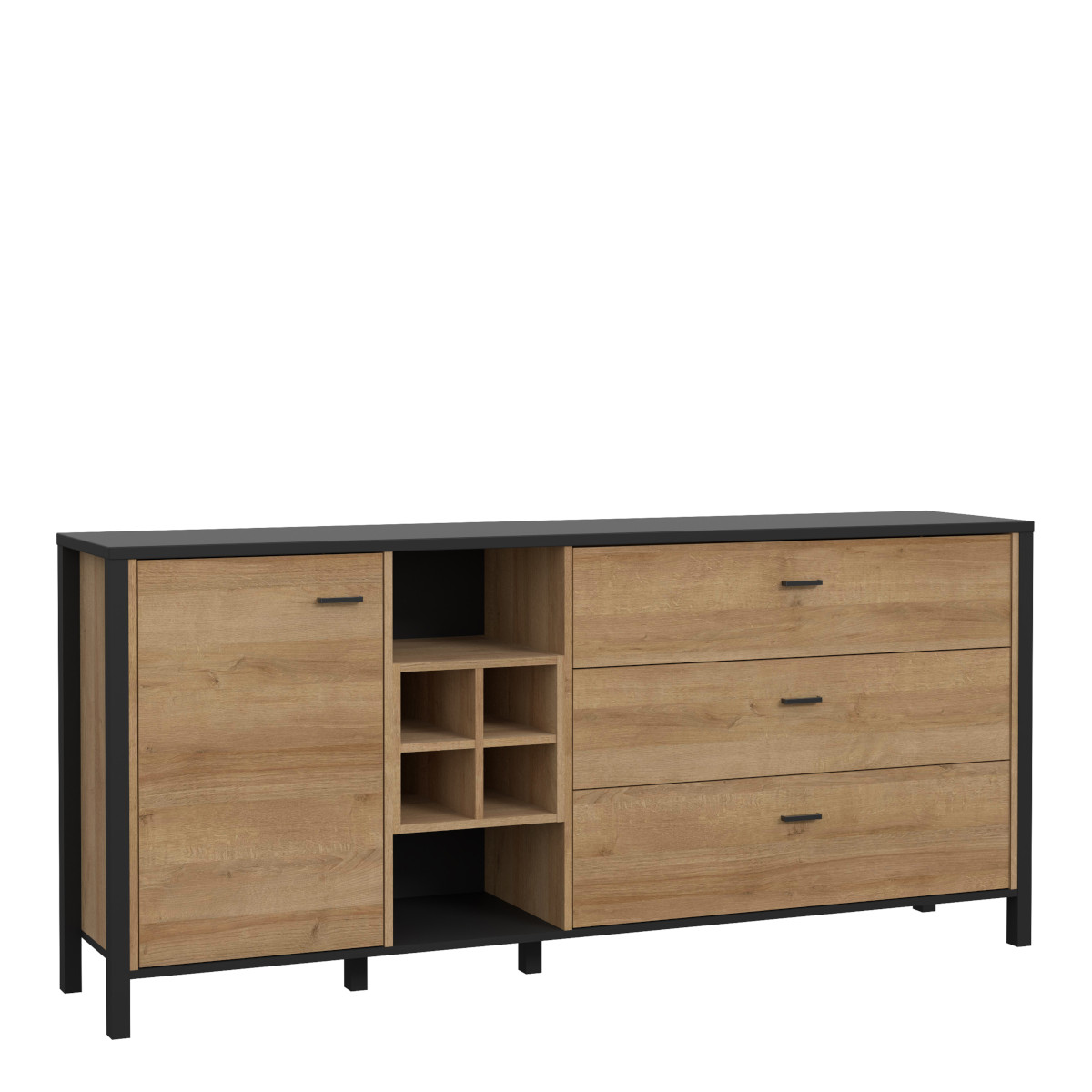 High Rock (Large) Sideboard in Matt Black and Riviera Oak